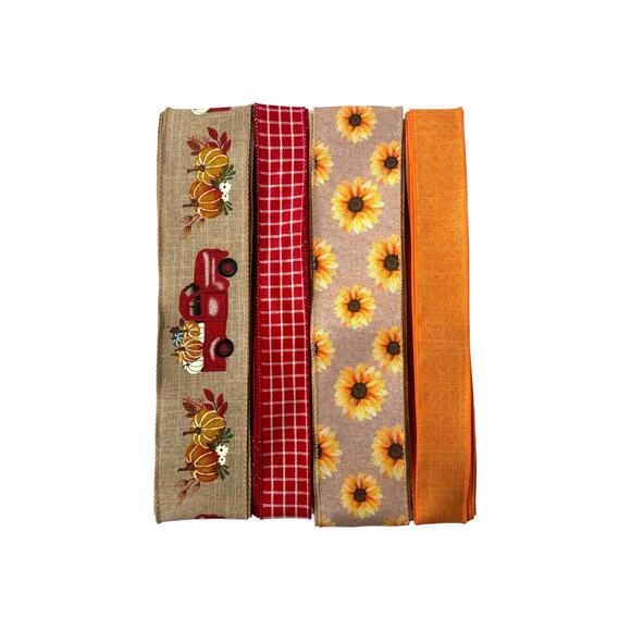 Fall Wreath Kit "Give Thanks" Sign & Pumpkin Truck, Sunflower Ribbons Bundle - Picture 3 of 5